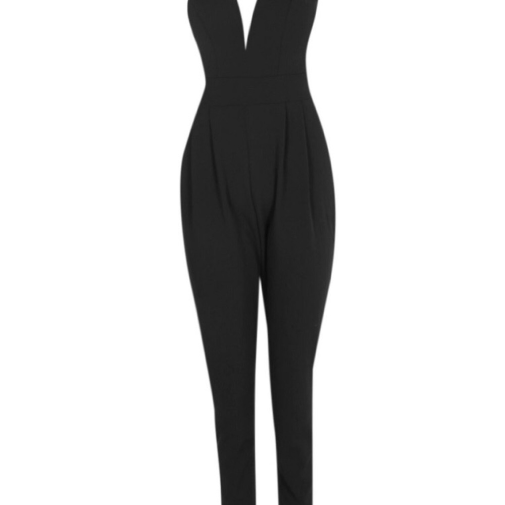 Plunge, skinny leg jumpsuit with tags!